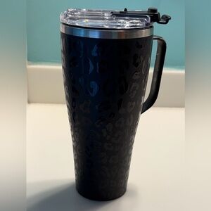 Insulated Black Leopard-Print Travel Mug with Handle